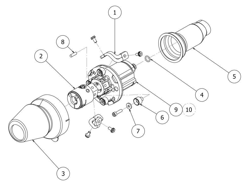 Детализированная схема разборки датчика предотвращения столкновений OTC SSB с нумерацией всех компонентов